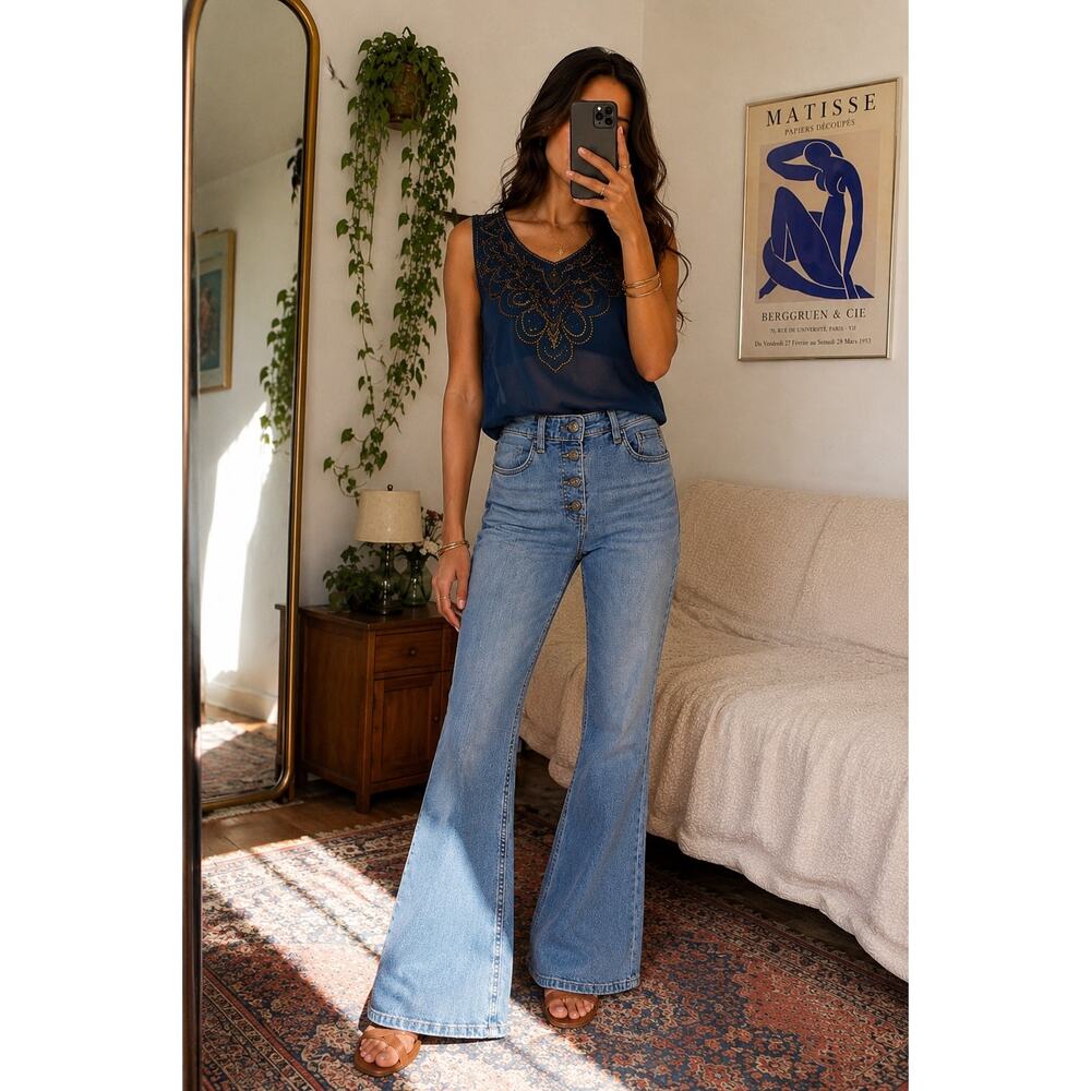 VTG Lee Jeans Heritage Flare Exposed Button Fly Sz 12 30x31 Retro Bell Bottom - Picture 13 of 13